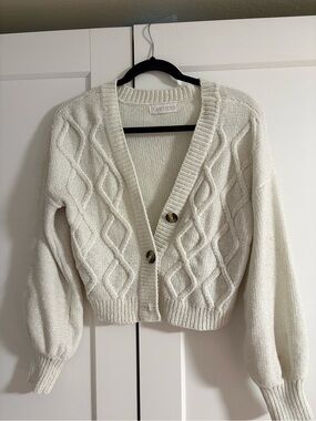 Planet Gold Ivory Cable Knit Button Cardigan